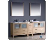 Fresca FVN62 361236LO UNS Torino 84 in. Light Oak Modern Double Sink Bathroom Vanity with Side Cabinet Integrated Sinks