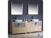 Fresca FVN62 361236LO VSL Torino 84 in. Light Oak Modern Double Sink Bathroom Vanity with Side Cabinet Vessel Sinks