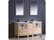 Fresca FVN62 241224LO UNS Torino 60 in. Light Oak Modern Double Sink Bathroom Vanity with Side Cabinet Integrated Sinks