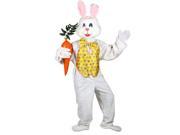 White Adult Easter Bunny Mascot w Yellow Vest Costume
