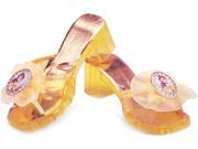 An official Disney Princess product. These Gold high-heel shoes feature accents such as Yellow sequins little red roses sheer Yellow fabric and a jeweled cameo. Heel is approximately 2 inches.Material: 100 Pct Polyvinyl ChlorideDimensions (LxWxH):7 x 5 x 2 Occasion: Everyday Size: Standard One-Size Color: As Shown