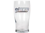 An Officially Licensed 20oz Pub Glass decorated with a handcrafted metal Team Logo