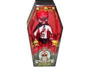 *Approximately 10 inches tall *Complete with real cloth clothing *Variant red version *Each is packed in their own coffin with death certificate *Multiple points of articulation *Great for display  *Brand new  Living Dead Dolls is a line of horror dolls designed in the United States by Ed Long and Damien Glonek and manufactured by Mezco Toyz since 2000