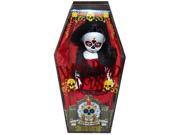 *Approximately 10 inches tall *Complete with real cloth clothing *Variant red version *Each is packed in their own coffin with death certificate *Multiple points of articulation *Great for display  *Brand new  Living Dead Dolls is a line of horror dolls designed in the United States by Ed Long and Damien Glonek and manufactured by Mezco Toyz since 2000