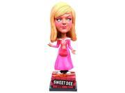 Talking Bobble Heads based on It's Always Sunny in Philadelphia ! Each member of "The Gang" speaks hilarious phrases from the hit TV series! Bring home Deandra "Sweet Dee" Reynolds today! Since its premiere in 2005, It's Always Sunny in Philadelphia has been pushing the comedic envelope...and the boundaries of social decency! Now you can bring home "The Gang" like never before, with It's Always Sunny in Philadelphia talking bobble heads! This Sweet Dee Talking Bobble Head is made of high-quality polyresin, features a fantastic likeness of actress Kaitlin Olson, and comes outfitted in her pink dress from Charlie's play as seen in the Season 4 episode "The Nightman Cometh." Dee stands approximately 8 1/2-inches tall (base included), and speaks the following phrases and more: "Most men find me to be an 8 or 9 out of 10..