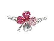 Four Leaf Clover Swarovski Heart Crystal 18KGP Chain Bracelet - Pink Sapphire