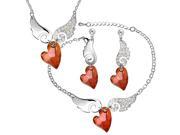Cupid 18KGP Swarovski Heart Crystal Wing Necklace Earrings Bracelet Set - Red