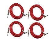 Seismic Audio SAGC20R Red 4Pack 4 Pack of Red 20 Foot Right Angle to Straight Guitar Cables 20 Red Guitar or Instrument Cables