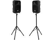 Seismic Audio L_Wave 12Pair PKG1 Pair of Powered Molded 12 PA Speakers with two Tripod Speaker Stands