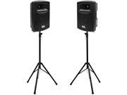 Seismic Audio PWS 10Pair PKG1 Pair of Active 10 Molded PA Speakers with two Tripod Speaker Stands