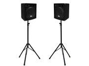 Seismic Audio SA 15.2 PKG1 Pair of Compact 15 PA Speakers with two Tripod Speaker Stands