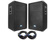 Seismic Audio SA 15T PKG22 Pair of 15 DJ Speakers with two 35 Speaker Cables 15 Inch DJ Loudspeakers Club Speakers