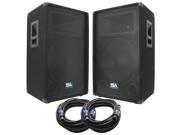 Seismic Audio SA 15T PKG23 Pair of 15 Inch PA DJ Loudspeakers and 50 Speaker Cables 15 Inch Club Party Loud Speakers
