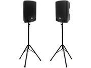Seismic Audio MainShock 12Pair PKG1 Pair of Powered 12 PA Speakers with two Tripod Speaker Stands