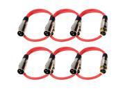 Seismic Audio SAPGX 2Red 6Pack 6 Pack of 2 Foot Gold Plated Red XLR Mic Microphone Patch Cable Cord Balanced