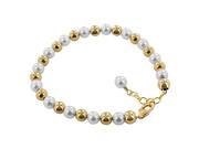 Gold Filled White Round Freshwater Pearl and Golden Balls 7 inch Bracelet Swarovski Elements