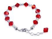 Sterling Silver Red and Clear Crystal adjustable Bracelet 7 to 8 inch Made with Swarovski Elements