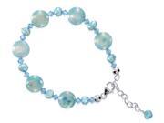 Sterling Silver 7 8 Length Adjustable Bracelet Made with Swarovski Elements Blue Mother of Pearl and Crystal
