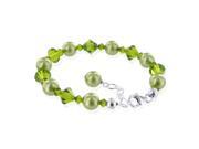 Sterling Silver 6mm Wide Green Imitation Pearl and Crystal Bracelet 7 inch Made with Swarovski Elements