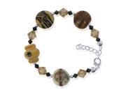 Sterling Silver 12mm Wide Hand made Blown Glass and Crystal Fancy Bracelet 7 inch Made with Swarovski Elements