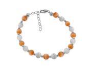 Sterling Silver Orange and White Cat Eye Beads Bracelet 7 inch Made with Swarovski Elements