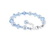 Sterling Silver Light Blue Imitation Pearl and Crystal Bracelet 7 inch Made with Swarovski Elements