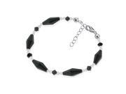 Sterling Silver 6mm Wide Black and Clear Crystal Bracelet 7 inch Made with Swarovski Elements
