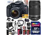 Canon EOS Rebel T5 1200D 18-55 + 55-250 Lens SLR Digital Camera (Exclusive Kit) 9126B003 (64GB SD Card + SD Reader + Hard Case + 2X Battery + Charger + Pro Trip