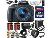 Canon Rebel SL1 100D with 18-55mm DSLR SLR Digital Camera (Exclusive Bundle Kit) 8575B003 (64GB SD Card + SD Reader + Hard Case + 2X Battery + Charger + Pro Tr