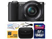 Sony Alpha A5000 20.1 MP Interchangeable Mirrorless Lens Camera with 16-50mm OSS Lens ILCE5000L (Black) with Starter Accessories Bundle Kit includes 64GB Class