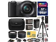 Sony Alpha A5000 20.1 MP Interchangeable Mirrorless Lens Camera with 16-50mm OSS Lens ILCE5000L (Black) with Professional Accessories Bundle Kit includes 64GB C