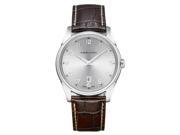Hamilton H38511553 JazzMaster Viewmatic men's watch features a 42mm wide and 7mm thick solid stainless steel case with textured crown