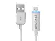 FosPower 6 Feet  LED Micro USB Sync and Charge Cable - White