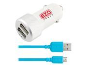 EZOPower White High Output Ultra Fast Dual USB Car Charger Adapter with Blue 10Ft USB Cable for Samsung HTC LG Motorola Nokia Cellphone Smartphone Tablet and mo