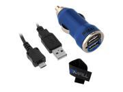 GTMax Metalic Blue 2-Port (1A / 2.1A Output) USB Car Charger Adapter plus 6FT USB Cable, Cable Tie for Cell Phone, SMartphone, Tablet, MP3, Ebooks and More Devi