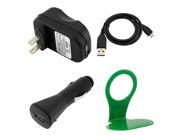 GTMax USB Car Charger + AC Charger Adapter + 3 FT Micro USB Data Cable + Green Wall Charger Holder for Asus Cellphone Smartphone, Tablet and more