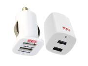 EZOPower 3.1a USB Car Vehicle + Wall Home Charger Adapter for Nokia Lumia 520, Lumia 521 Cellphone Smartphone Tablet Mp3 Player eBook and more - White