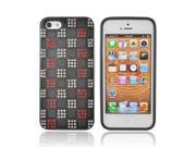 Apple Iphone 5 Shiny Sparkling Gem Hard Cover Over Rubbery Soft Silicone Skin Case - Red/ Silver Checkered Design