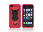 Apple Iphone 5 Crystal Rubbery Soft Silicone Skin Case - Hot Pink W/ Cat Imprint