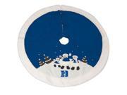 Duke Blue Devils Christmas Tree SkirtItem #01823Officially licensed merchandiseAdd the finishing touch to your tree this Christmas season with this NCAA tree skirt Features an embroidered snowman family wearing official team colors and logoTriple tie closureCare instructions: dry clean onlyDimensions: 48 inch diameterMaterial(s): polyester Type: Decorations