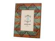 Pack Of 2 Copper & Turquoise Striped Picture Frames With Leaf Medallions 8.25"