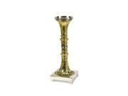 Taper Candle HolderItem #71070Sophisticated aluminum frame accented with gold mercury glassHolds one taper candle - not includedDimensions: 23