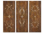 Set Of 3 Hand Painted Crackled Canvas Floral Scrolls Wall Art Panels 40"