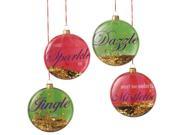 Pack of 8 Gold Sequin Filled Holiday Saying Glass Disc Christmas Ornaments