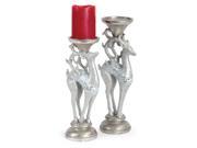 UPC 762152591675 product image for Set of 2 Silver Splendor Mosaic Deer Christmas Pillar Candleholders 14.25