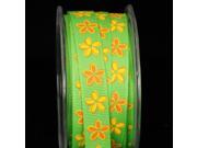 Set Of 2 Rolls- Inga's County Flowers Grosgrain- Green 27 Yards