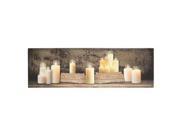 Kennedy s Country Collection 71453 40 x 12 x 3 4 Mantel Of Candles Battery Operated LED Lighted Canvas Batteries Not Included