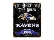 Party Animal Ravens Vintage Metal Sign 1 Each Obey The Rules Print Message 11.5 Width x 14.5 Height Rectangular Shape Heavy Duty Embossed Lettering