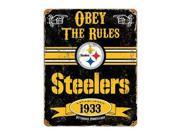 Party Animal Steelers Vintage Metal Sign 1 Each Obey The Rules Print Message 11.5 Width x 14.5 Height Rectangular Shape Heavy Duty Embossed Letteri