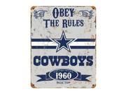 Party Animal Cowboys Vintage Metal Sign 1 Each Obey The Rules Print Message 11.5 Width x 14.5 Height Rectangular Shape Heavy Duty Embossed Letterin